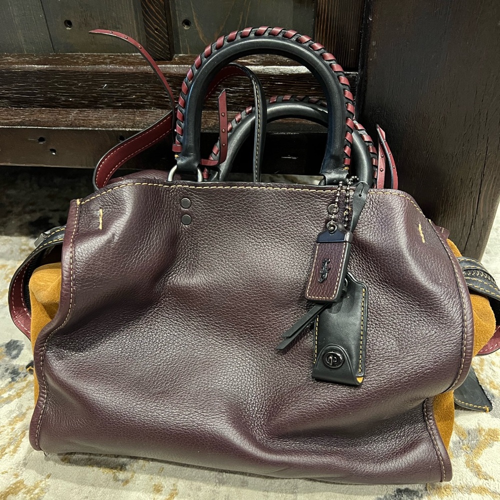Coach Burgundy and Mustard Tote Bag